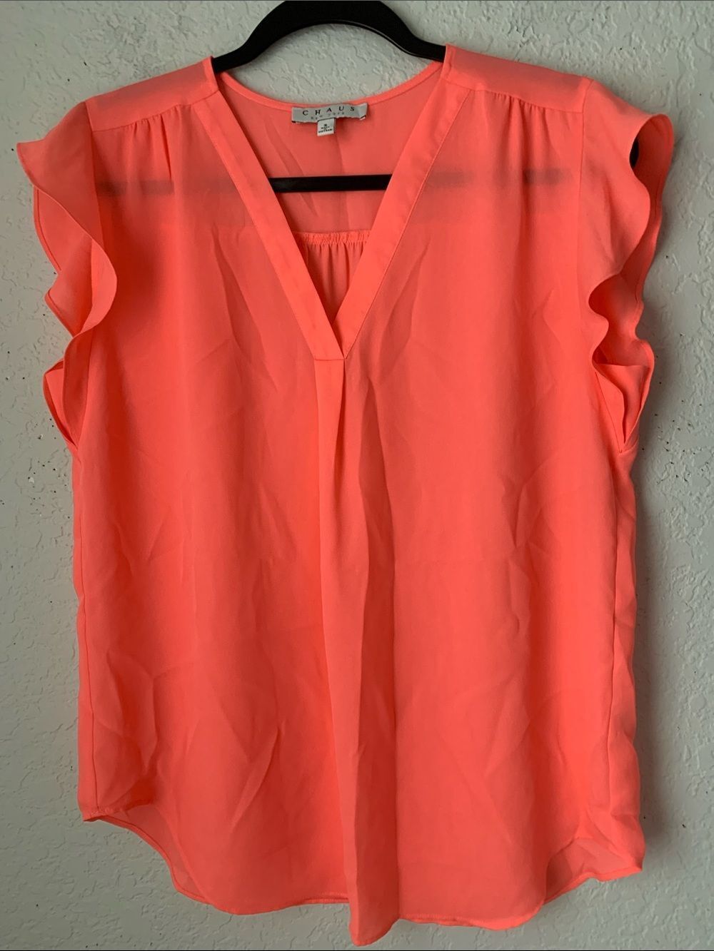 Chaus Coral V-Neck Ruffle Sleeve Blouse Size S